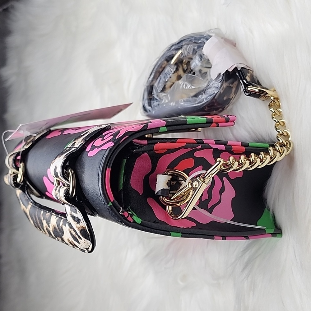 Betsey Johnson Top Handle Floral Leopard Crossbody Bag Purse - Picture 5 of 16